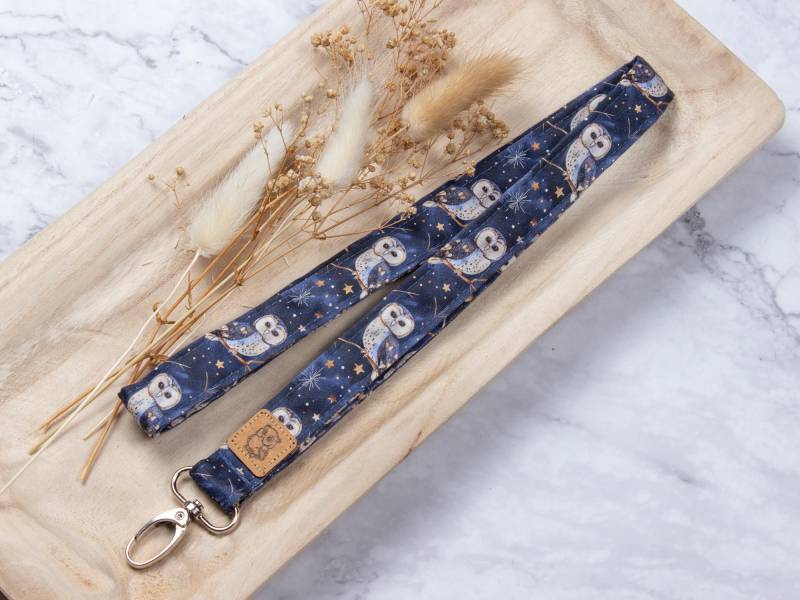 Schlüsselband Eule Sterne Blau Kinder, Lanyard von EmmasSummer
