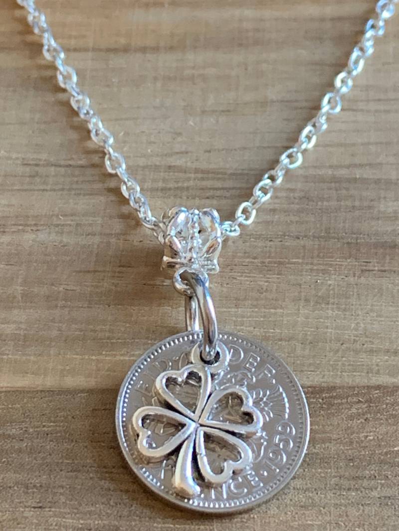 65. Geburtstag Poliert 1959 Lucky Sixpence & Four Leaf Clover Charm Halskette Oder Jahrestag Geschenk Für Sie in Geschenk-Beutel von EmmasgiftshopStore