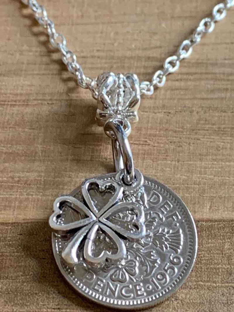 68. Geburtstag Poliert 1956 Lucky Sixpence & Four Leaf Clover Charm Halskette Oder Jahrestag Geschenk Für Sie in Geschenk-Beutel von EmmasgiftshopStore