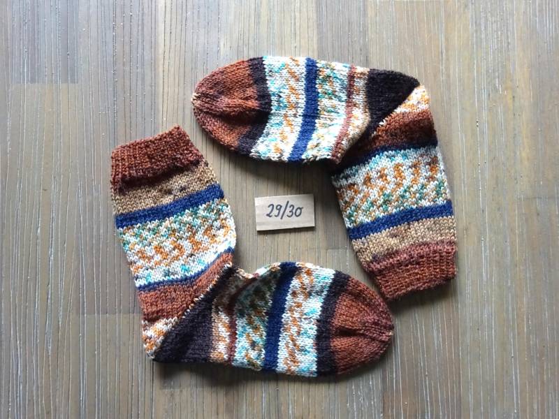 Handgestrickte Socken, Wollsocken, Gr. 29/30, Wintersocken, Braun/Grau/Creme von EmmelotteHandmade