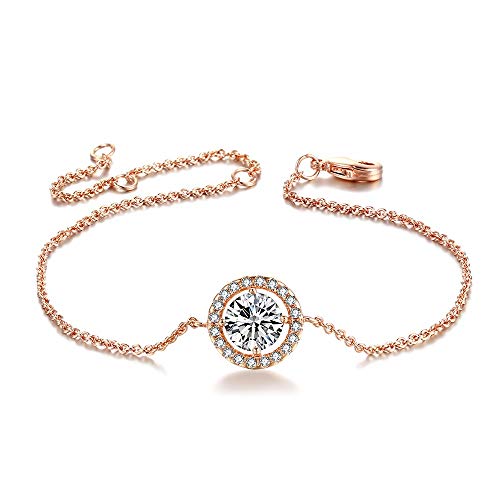 18K Vergoldung Damen Armband in Weißen, Funkelnden Kristall Silber und Rose | Armkette für Frauen & Mädchen mit Steinen | Armkettchen Schmuck Verstellbar von Emmie Jewelry