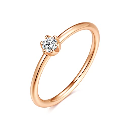 925 Sterling Silber Ring mit weißem Stein für Damen | Damenring, Verlobungsring, Solitär-Ring, Silberring schlicht für Frauen, Freundin Antrag | Echtsilber Ringe Modern (58, Rosegold) von Emmie Jewelry