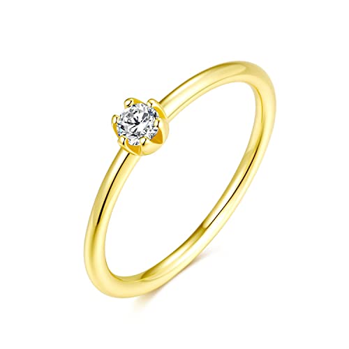 925 Sterling Silber Ring mit weißem Stein für Damen | Damenring, Verlobungsring, Solitär-Ring, Silberring schlicht für Frauen, Freundin Antrag | Echtsilber Ringe Modern (60, Gold) von Emmie Jewelry