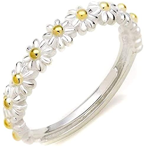 Emmie Jewelry Hochwertiger Gänseblümchen Ring in Glänzender Metalllegierung Silber Verstellbar Fingerring mit Blumen für Frauen, Damen und Mädchen Blüten Ringe Offen mit Blümchen (Silber) von Emmie Jewelry