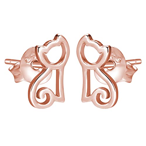 Ohrringe, Ohrstecker Damen mit Katzenmotiv aus 925 Sterling Silber I Damenohrringe Stecker Nickelfrei mit Katze, Katzen für Frauen und Mädchen I Hochwertiger Schmuck (Rosegold) von Emmie Jewelry