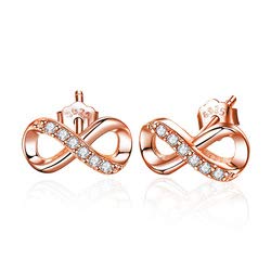Unendlichkeit Ohrstecker, Ohrringe mit Funkelnden Zirkonia für Frauen u. Damen Schmuck mit Strasssteinen Unendlichkeitszeichen (Rosegold) von Lisandra Scott