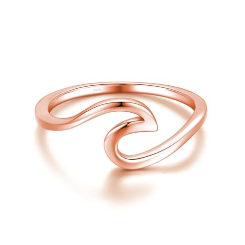 WAVE Ring aus 925 Sterling Silber | Damenring Nickelfrei & Anlaufgeschützt mit Welle | Ringe Minimalistisch Meereswelle Schmal Wellenring (54, Rosegold) von Emmie Jewelry