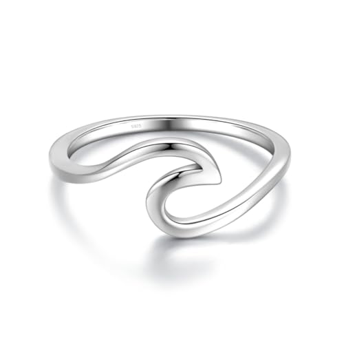 WAVE Ring aus 925 Sterling Silber | Damenring Nickelfrei & Anlaufgeschützt mit Welle | Ringe Minimalistisch Meereswelle Schmal Wellenring (52, Silber) von Emmie Jewelry