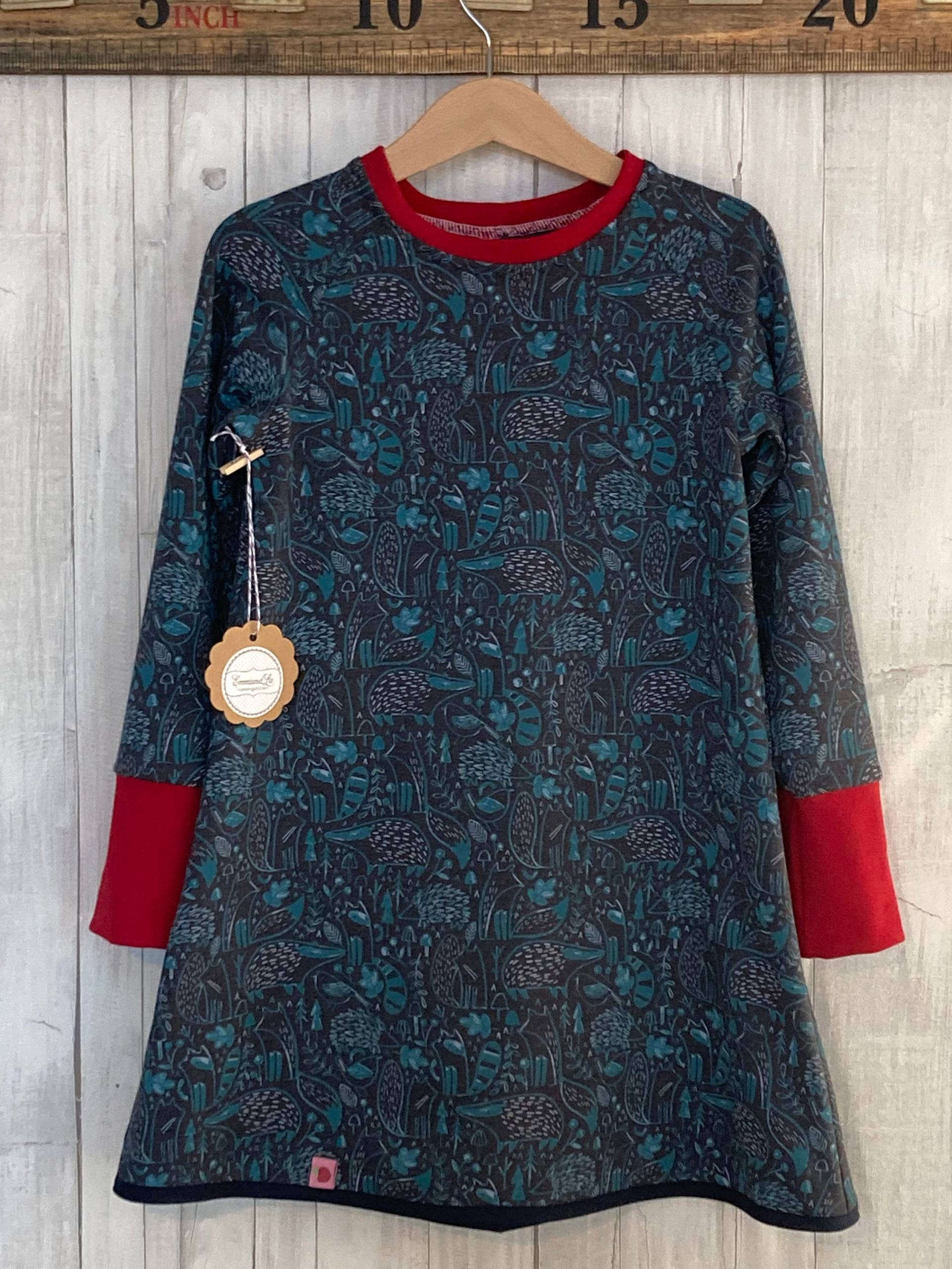 Gr. 110 Jersey Langarm Oberteil Kleid Dunkelblau Waldtiere Emmiundliv von EmmiundLiv