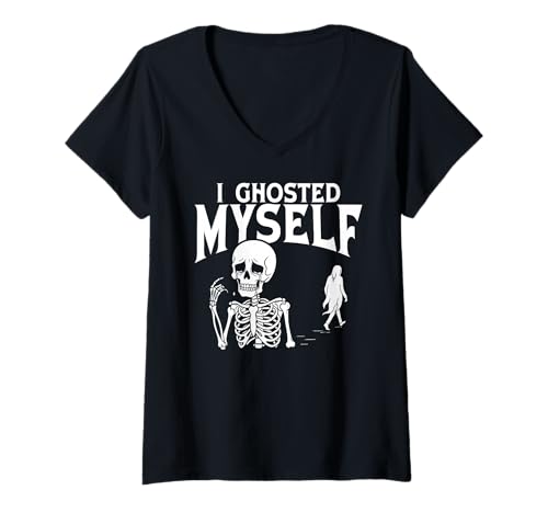 Damen Ich Habe Mich Lustig EIN Lustiges Skelett Introvertiertem T-Shirt mit V-Ausschnitt von Emo Goth Skeleton Vibes Psychische Gesundheit