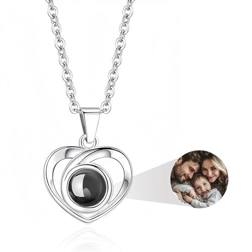 Emoragifou Personalisierte Kette mit Bild Projektion, Halskette Damen mit Foto im Anhänger, Personalisierte Geschenk für Frauen Freundin Ehefrau Mutter - Zum Geburtstag, Valentinstag & Weihnachten von Emoragifou