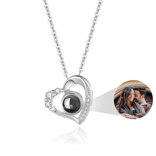 Emoragifou Personalisierte Kette mit Bild Projektion, Halskette Damen mit Foto im Anhänger, Personalisierte Geschenk für Frauen Freundin Ehefrau Mutter - Zum Geburtstag, Valentinstag & Weihnachten von Emoragifou