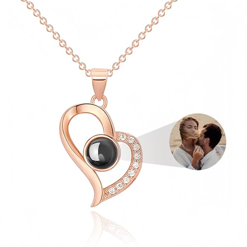 Emoragifou Personalisierte Kette mit Bild Projektion, Halskette Damen mit Foto im Anhänger, Personalisierte Geschenk für Frauen Freundin Ehefrau Mutter - Zum Geburtstag, Valentinstag & Weihnachten von Emoragifou