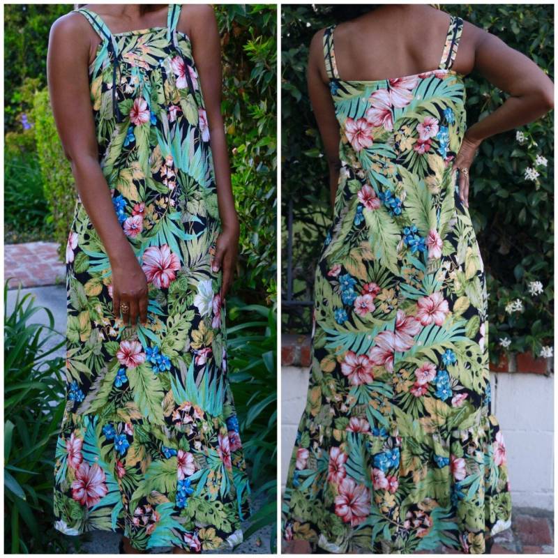 Hawaii Print 70Er Vintage Kleid Maxi Floral Meerjungfrau Style Boho von EmorieJordon