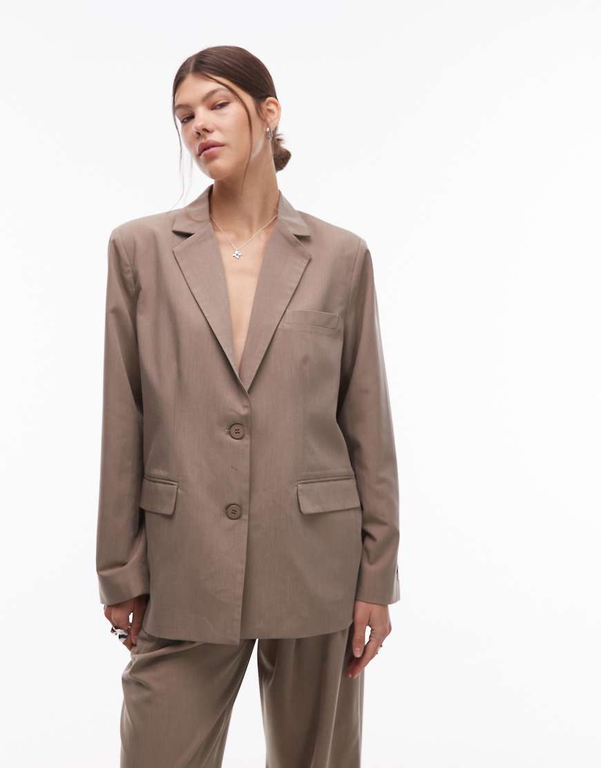 Emory Park - Eleganter Oversize-Blazer in hellem Kastanienbraun mit überschnittenen Schultern, Kombiteil-Neutral von Emory Park