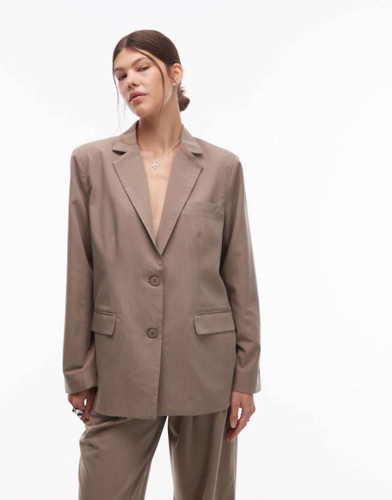 Emory Park - Eleganter Oversize-Blazer in hellem Kastanienbraun mit überschnittenen Schultern, Kombiteil-Neutral von Emory Park