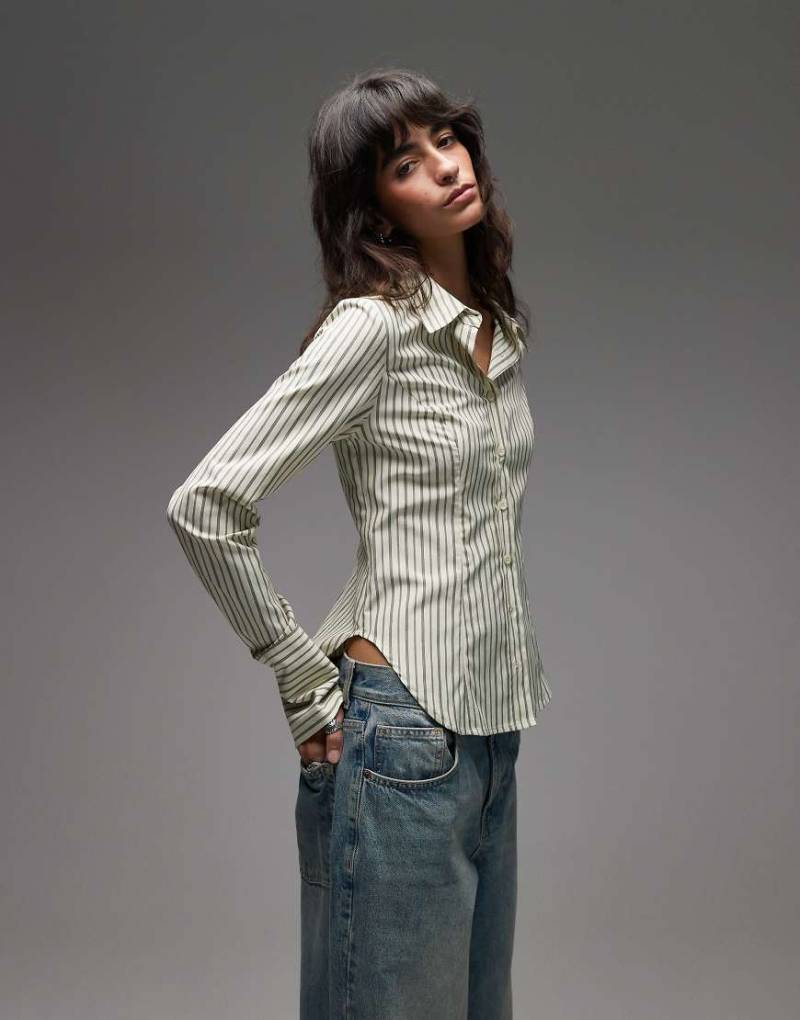 Emory Park - Figurbetontes Hemd in Taupe mit Streifenmuster-Neutral von Emory Park
