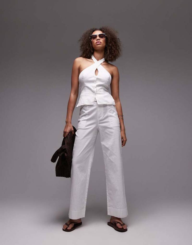 Emory Park - Leinenhose in Weiß mit weitem Bein mit Gürteldetail, Kombiteil von Emory Park