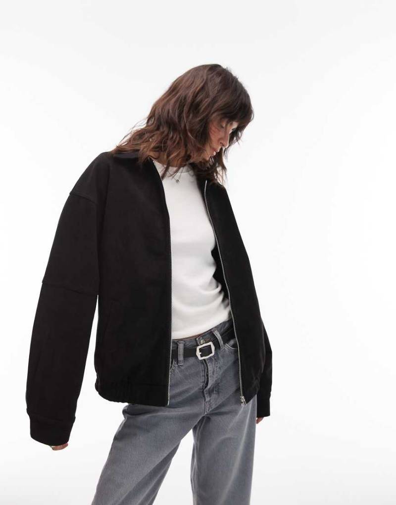 Emory Park - Oversize-Bomberjacke aus Wildlederimitat in Schwarz von Emory Park