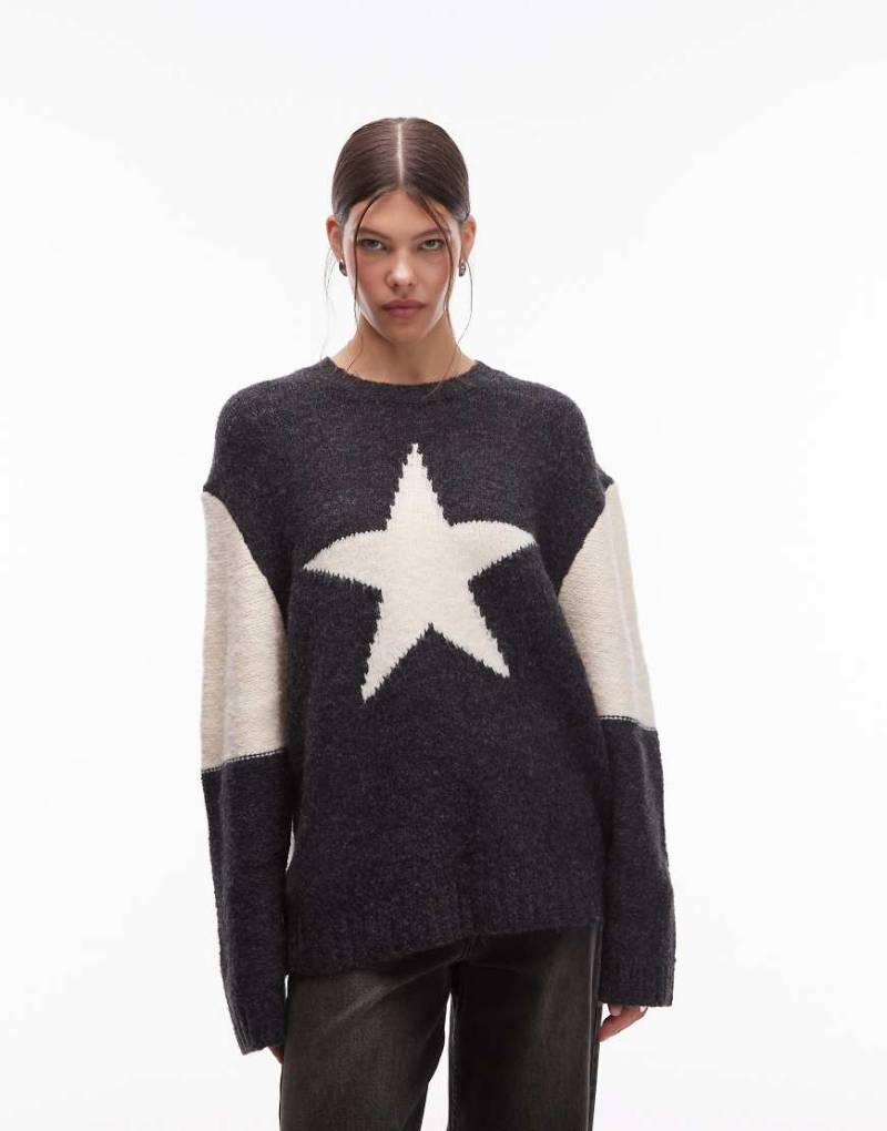 Emory Park - Pullover in Anthrazit mit Intarsia-Sternmotiv-Grau von Emory Park