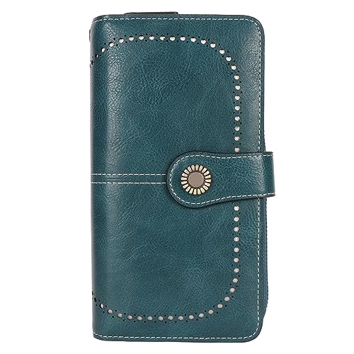 Emoshayoga RFID Blocking Wallet RFID Blocking Leather Wallet Large Capacity Double Snap Button Women's Wallet with Removable Wrist Strap Peacock Blue, mehrfarbig, 60_x_180_cm von Emoshayoga