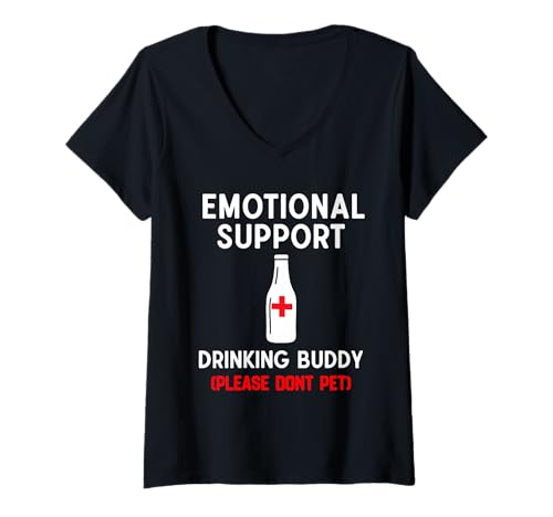 Damen Emotional Support Drinking Buddy Erwachsene sarkastischer Spruch T-Shirt mit V-Ausschnitt von Emotional Support Drinking Buddy Adult Funny Humor