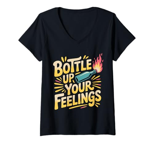 Damen Bottle Up Your Feelings Emotionsausdruck - T-Shirt mit V-Ausschnitt von Emotionaler Humor -Abfüllstimmung