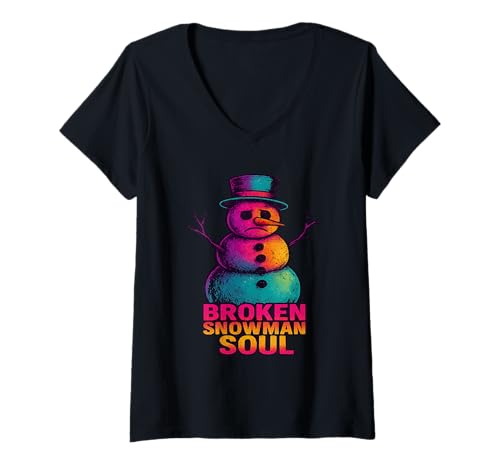 Damen Emo Schneemann T-Shirt mit V-Ausschnitt Damen Emo Schneemann T-Shirt mit V-Ausschnitt von Emotionaler Schneemann Winter