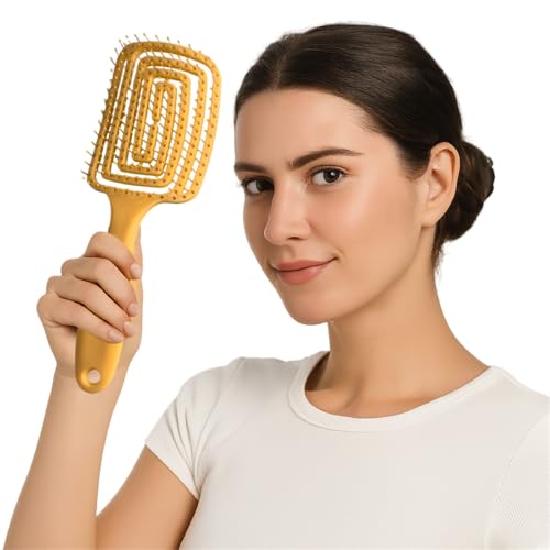 Entwirrbürste Detangler Bürste von Emotionlin–Reduzierter Haarbruch, ergonomische Haarbürste ohne Ziepen für Damen, Herren & Kinder, ideal für nasses & trockenes Haar zu Hause (Gelb) von Emotionlin