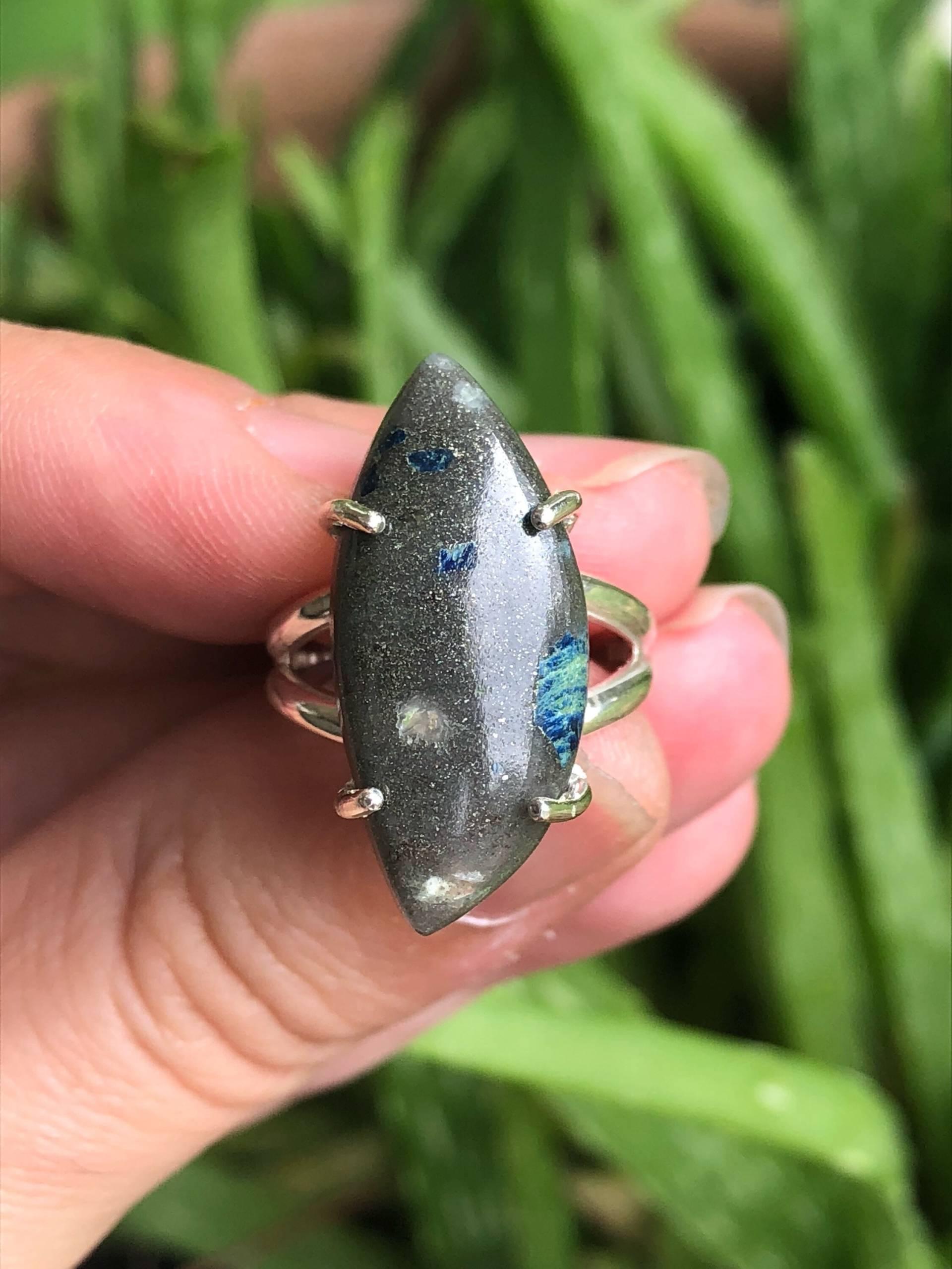 Gräber Berg Lazulit Cabochon Sterling Silber Ring von EmpathMoonGems