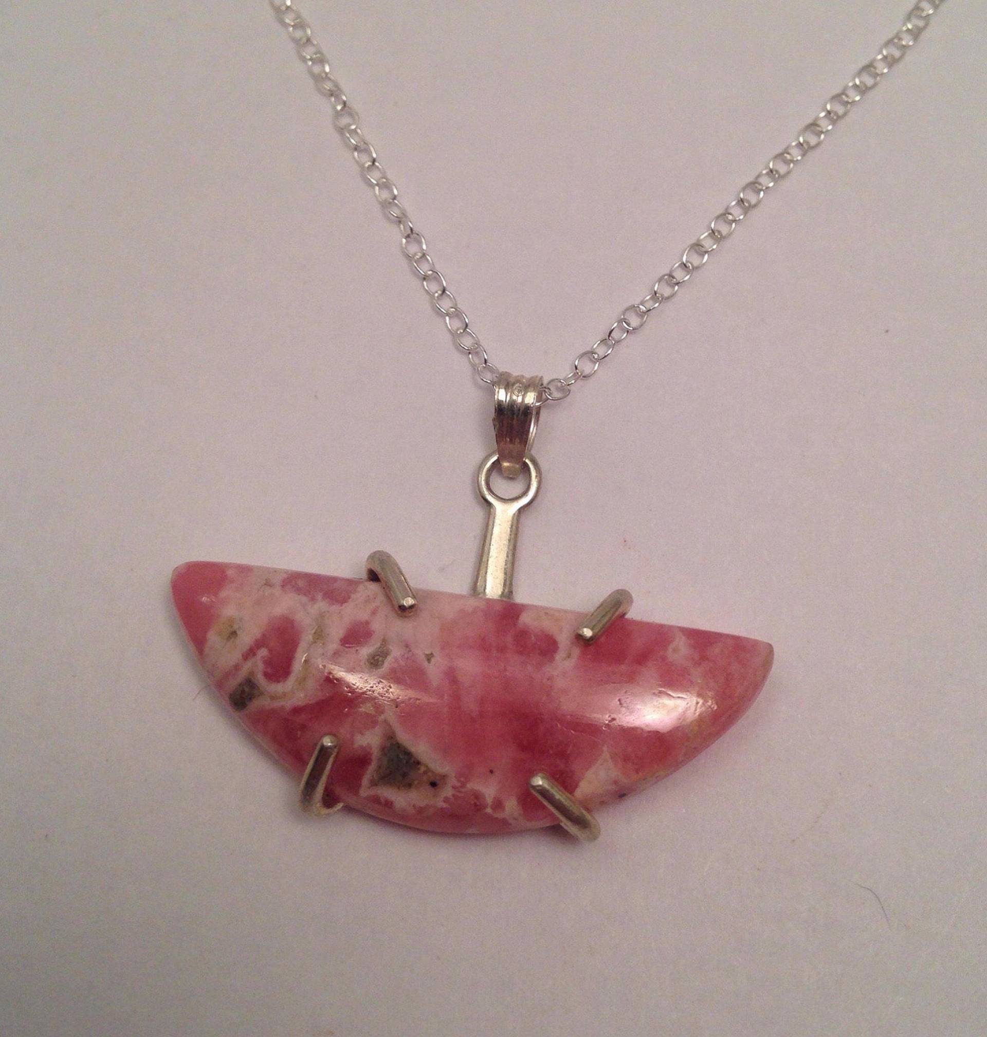 Rhodochrosit Anhänger in Sterling Silber Kette 18" S.s von EmpathMoonGems