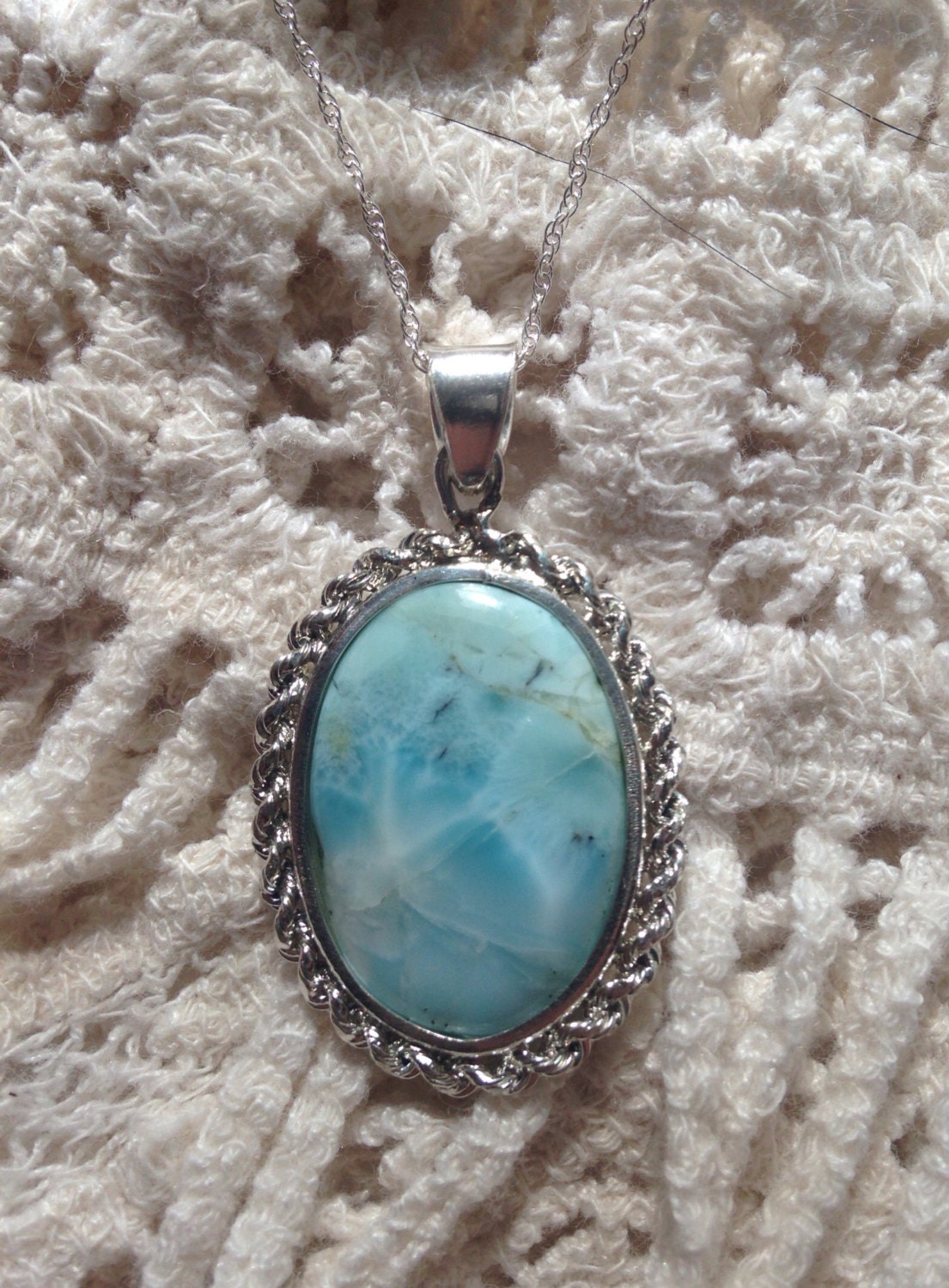 Sterlingsilber Larimar Anhänger Sterling Silber Kette 18" von EmpathMoonGems