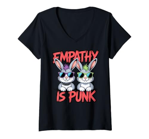 Damen Empathie ist Punk, süße Hasen. T-Shirt mit V-Ausschnitt Damen Empathie ist Punk, süße Hasen. T-Shirt mit V-Ausschnitt von Empathetic Punk Rabbits