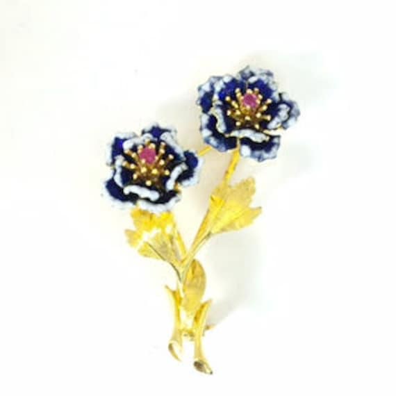 Gelb Gold Blau & Weiß Emaille Rubin Blume Pin Gelb Gold Blau & Weiß Emaille Rubin Blume Pin von EmpireDiamondCorp