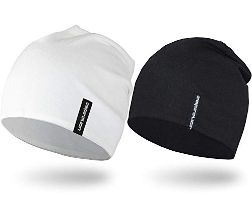 EMPIRELION 9" multifunktionale leichte Beanie-Mützen Running Skull Cap Radsport-Kappen Helmfutter Helm Unterziehmütze Schlaf Kappen für Herren Damen (Off-White Stone+Schwarz) von EMPIRELION