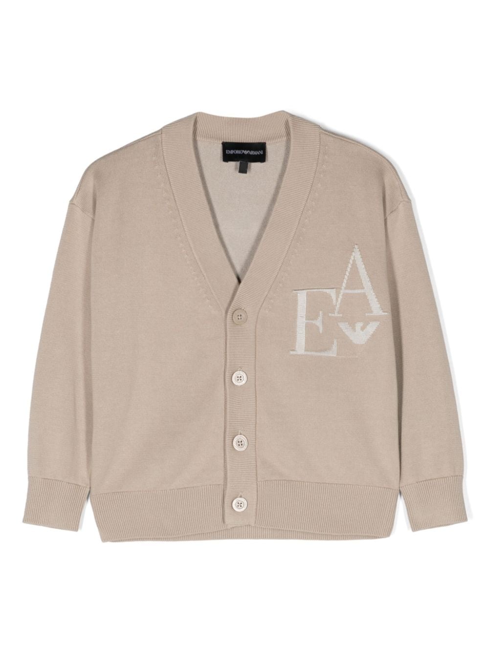 Emporio Armani Kids Geknöpfter Jacquard-Cardigan mit Logo - Nude von Emporio Armani Kids