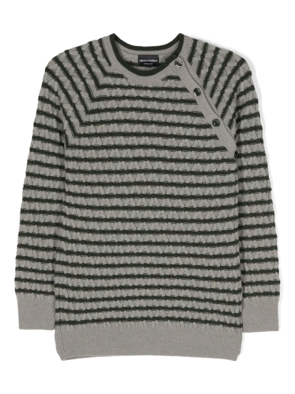 Emporio Armani Kids Gestreifter Pullover mit Zopfmuster - Grau von Emporio Armani Kids