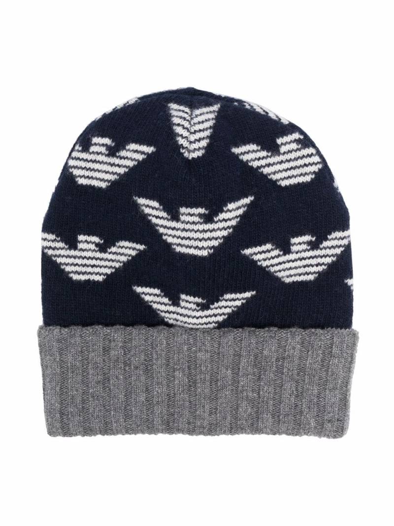 Emporio Armani Kids Intarsien-Strickmütze mit Logo - Blau von Emporio Armani Kids