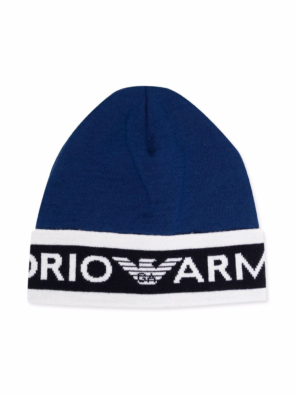 Emporio Armani Kids Intarsien-Strickmütze mit Logo - Blau von Emporio Armani Kids