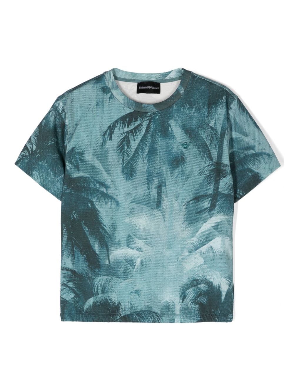Emporio Armani Kids palm tree-print cotton T-shirt - Blau von Emporio Armani Kids