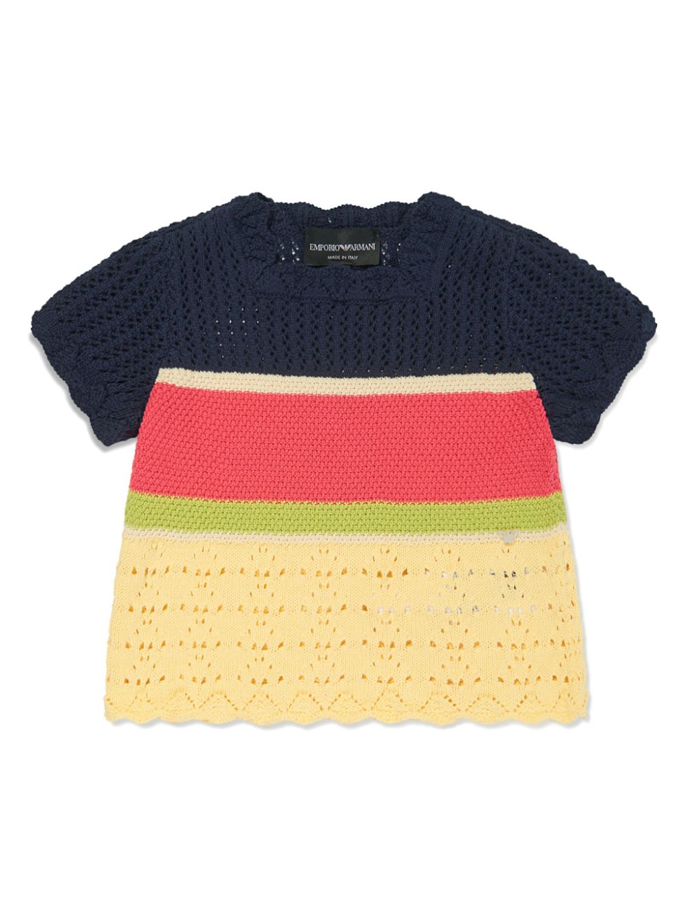 Emporio Armani Kids Gestreiftes Oberteil aus Häkelstrick - Gelb von Emporio Armani Kids