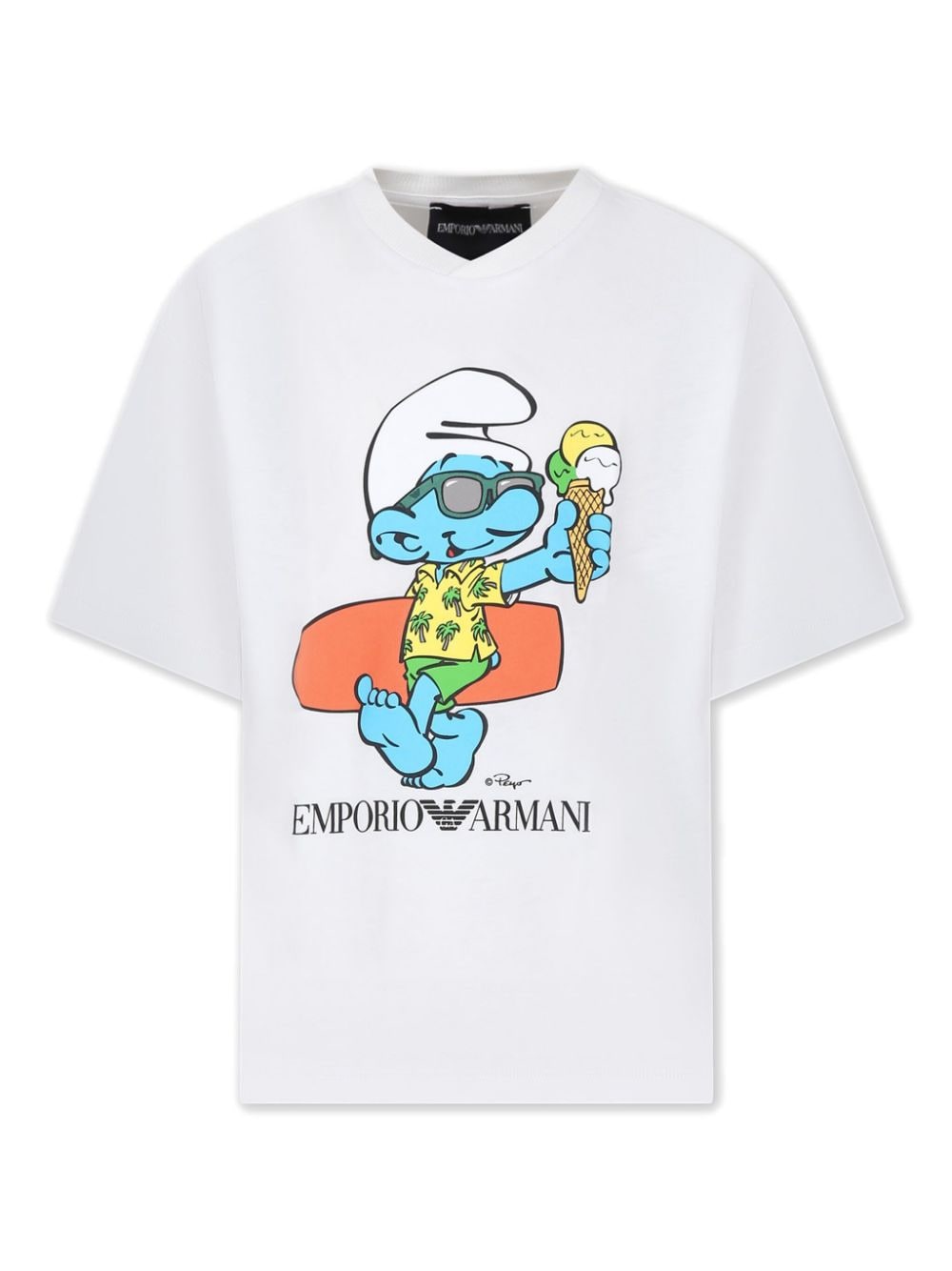 Emporio Armani Kids x The Smurfs T-Shirt mit Logo-Print - Weiß von Emporio Armani Kids