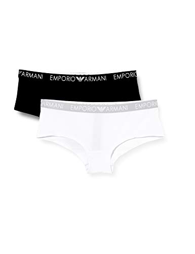Emporio Armani Underwear Damen Bi-Pack Cheeky Pants Iconic Cotton Unterwäsche, White/Black, S (2er von Emporio Armani Underwear