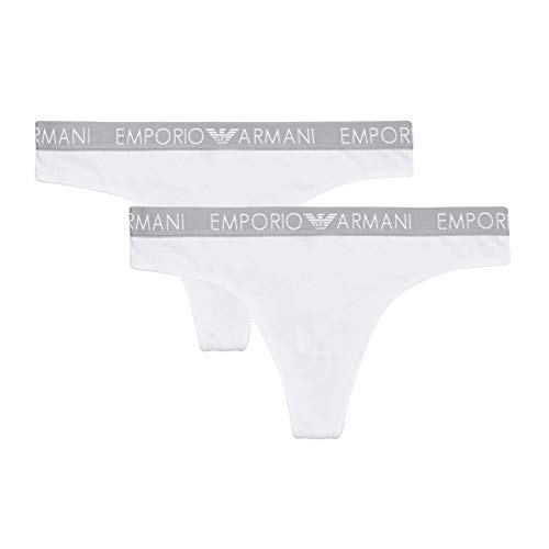 Emporio Armani Underwear Damen Bi-Pack Thong Iconic Cotton Unterwäsche, White, M (2er von Emporio Armani Underwear