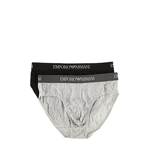 Emporio Armani Underwear Herren 2-Pack Brief Pure Cotton Slip, Black/Melange Grey, XL (2er Pack) von Emporio Armani Underwear