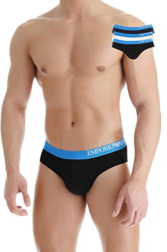 Emporio Armani Underwear Herren Multipack-B-Side Logo 3-Pack Brief Slip, Weiß (Bianco/Nero/Marine 56110), Medium (Herstellergröße:M) von Emporio Armani Underwear
