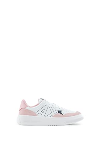 Armani Exchange Damen Cow Suede Pink Inserts, Side Sewn Logo Sneaker, White/Rose, 39 EU von Armani Exchange