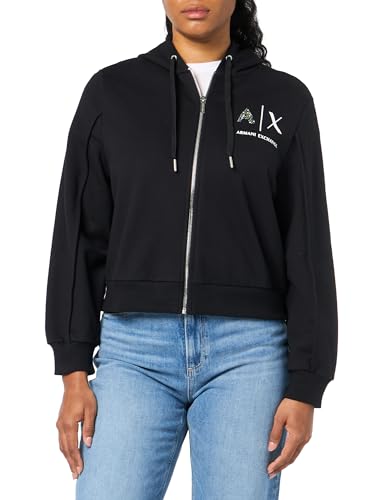 Armani Exchange Damen Metallic Logo Zip Up Hooded Sweatshirt, Schwarz, XS von Emporio Armani