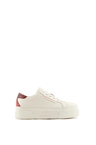 Armani Exchange Damen Platform, lace up, Back Snake Print Sneaker, White/Red, 35 EU von Armani Exchange