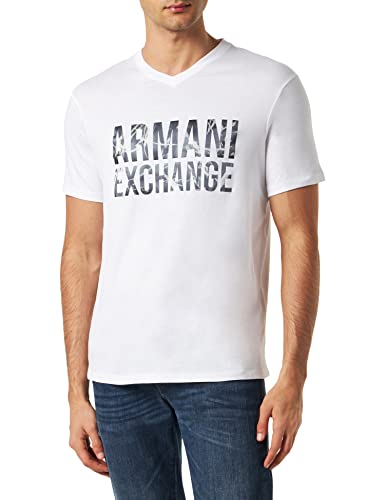 Armani Exchange Herren Nachhaltiger Stoff, Normale Passform, gedrucktes Logo, V-Ausschnitt T-Shirt, White, XL von Armani Exchange